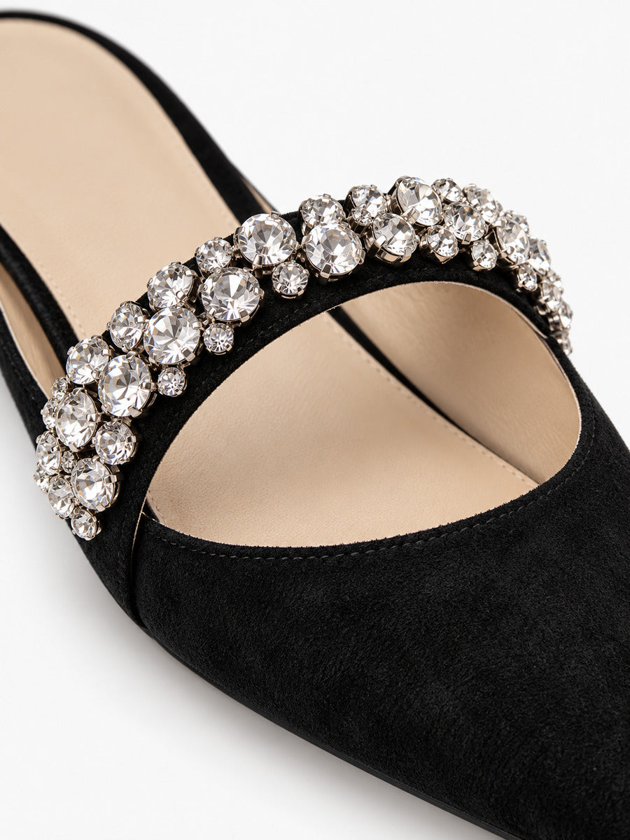 Giulia – Mule en cuir à cristaux femme – Noir — détail