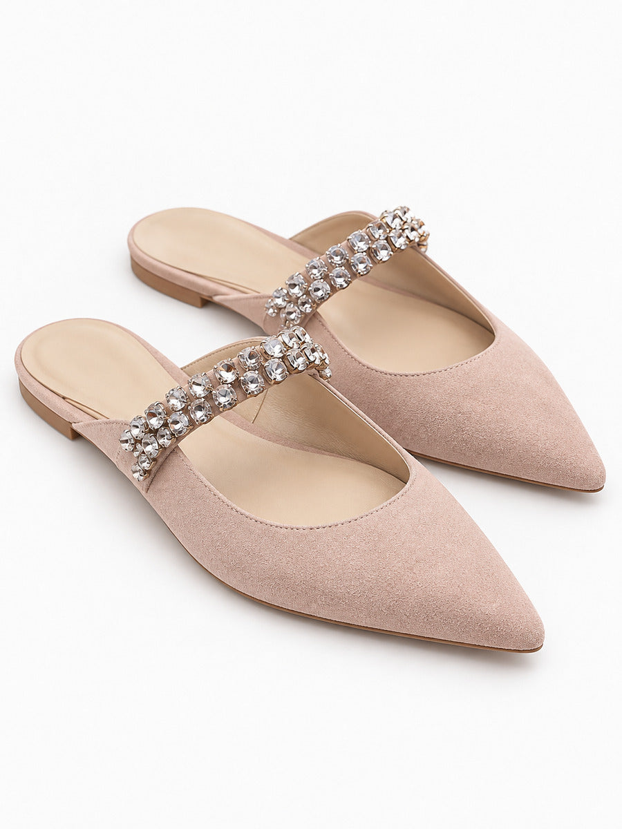 Giulia – Mule en cuir à cristaux femme – Abricot — paire 3/4