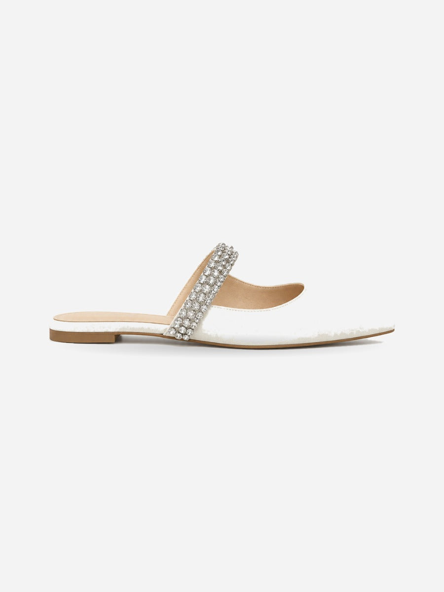 Giulia – Mule en cuir à cristaux femme – Blanc — profil droite