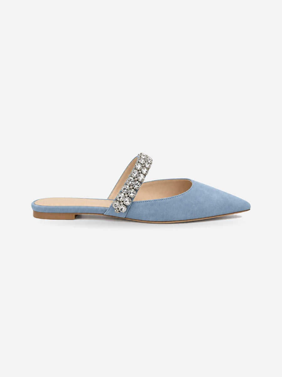 Giulia – Mule en cuir à cristaux femme – Bleu — profil droite