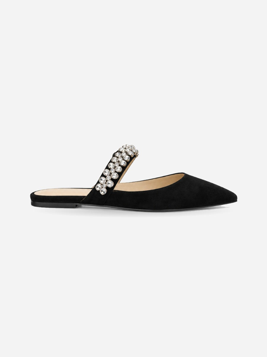 Giulia – Ballerine en cuir à cristaux femme – Noir — profil droit