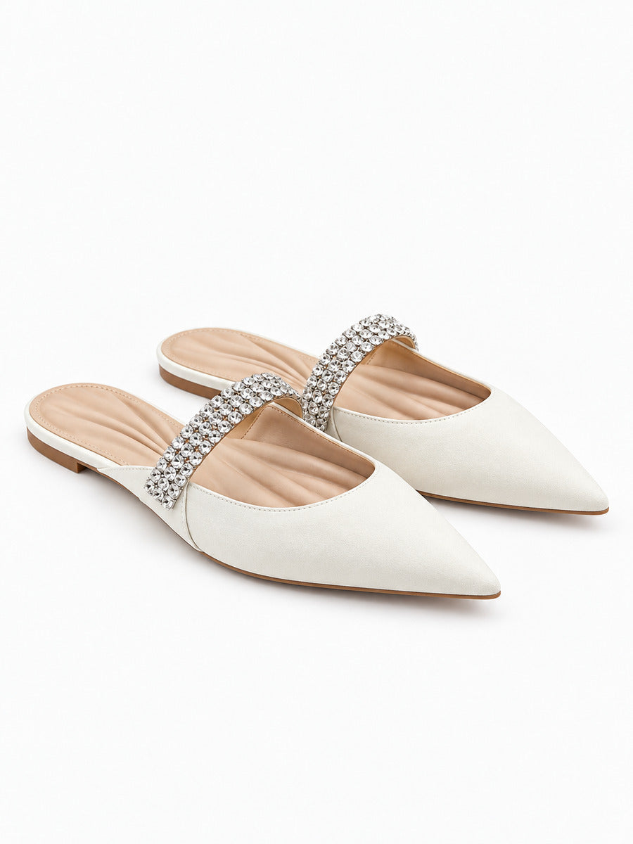 Giulia – Mule en cuir à cristaux femme – Blanc — paire 3/4