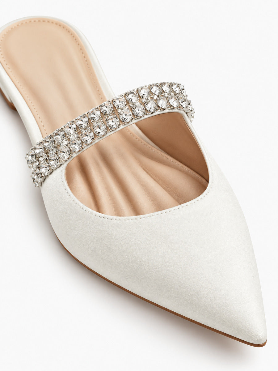 Giulia – Mule en cuir à cristaux femme – Blanc — détail