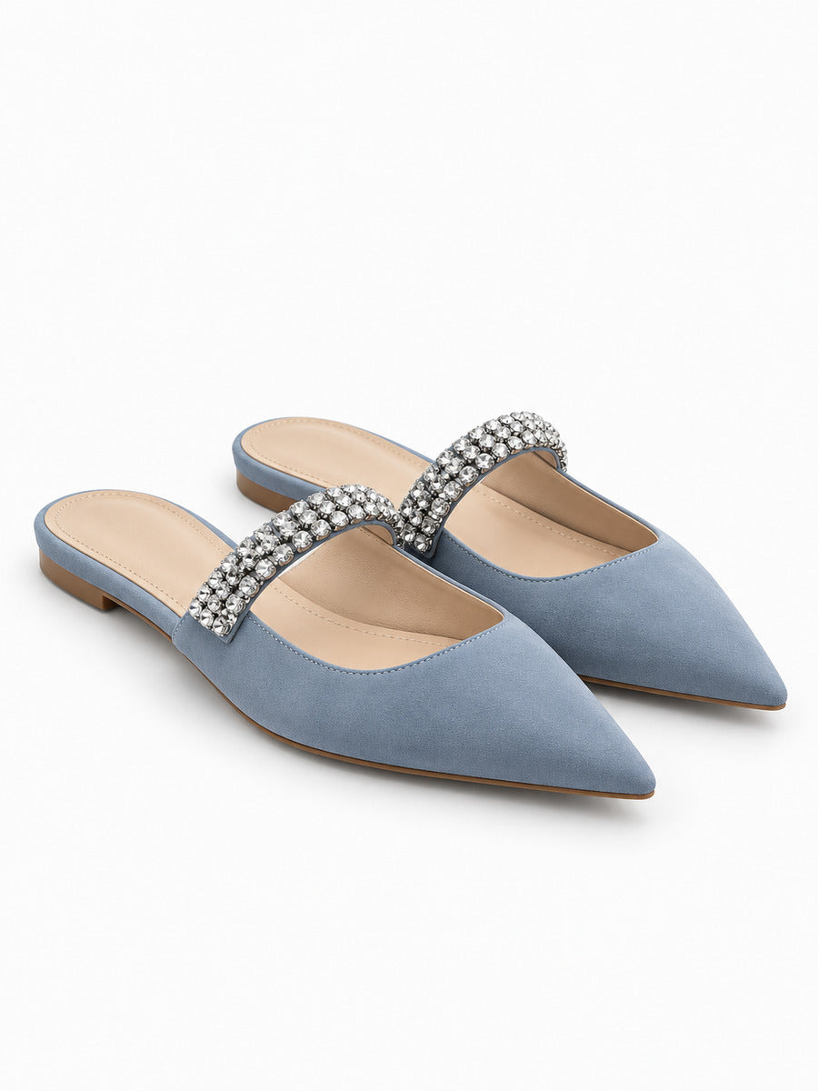 Giulia – Mule en cuir à cristaux femme – Bleu — paire 3/4