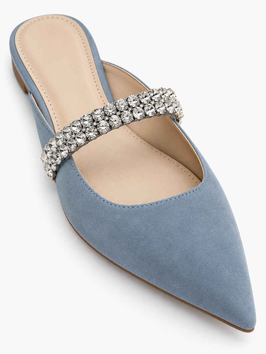 Giulia – Mule en cuir à cristaux femme – Bleu — détail