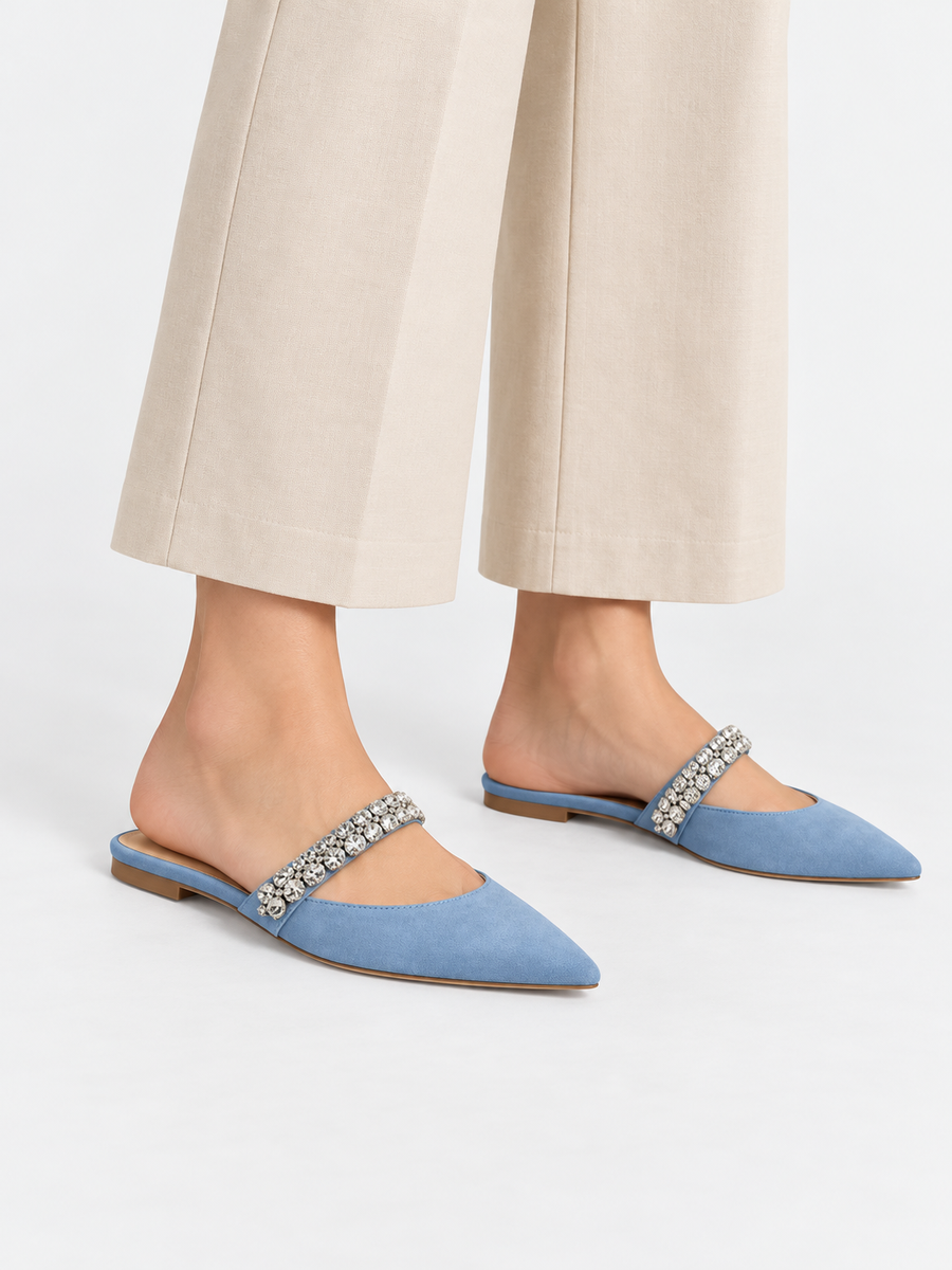 Giulia – Ballerine en cuir à cristaux femme – Bleu — portée