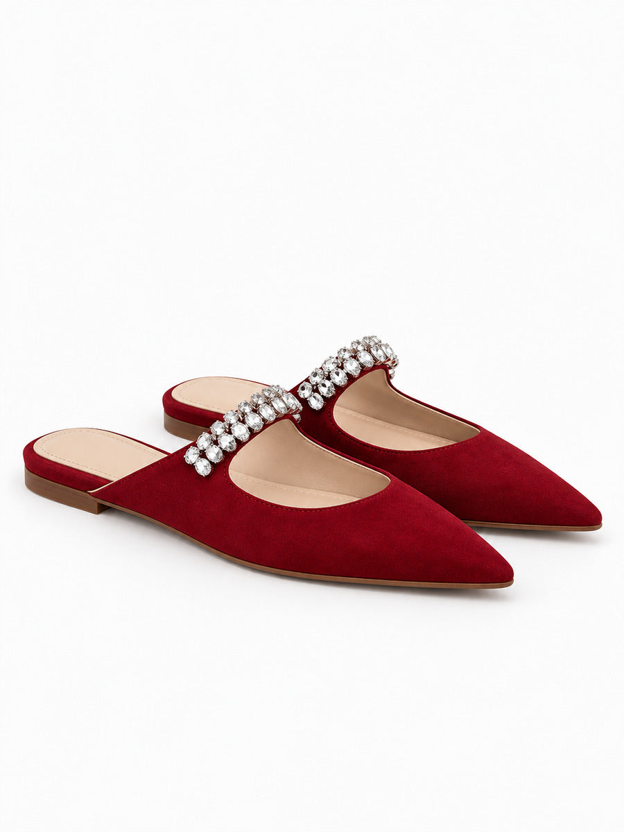 Giulia – Mule en cuir à cristaux femme – Bordeaux — paire 3/4
