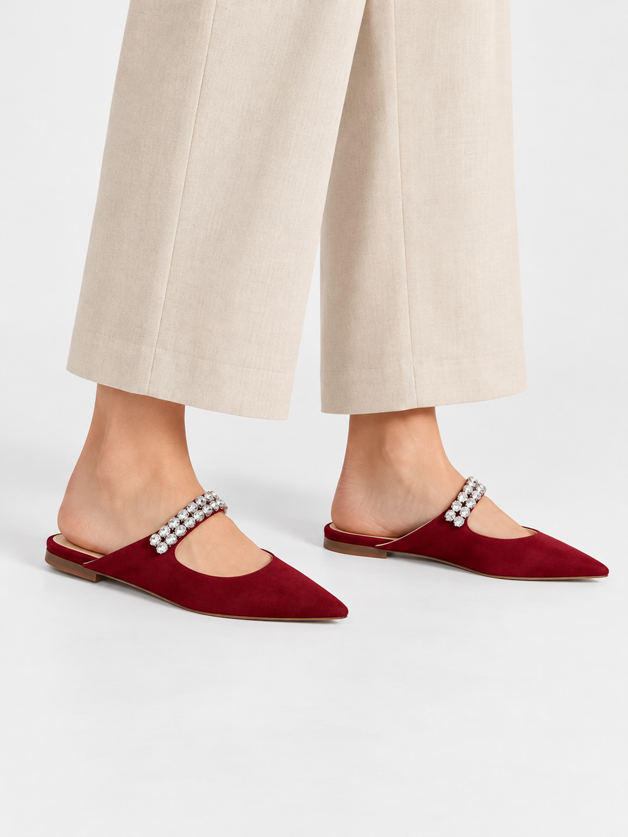 Giulia – Ballerine en cuir à cristaux femme – Bordeaux — portée