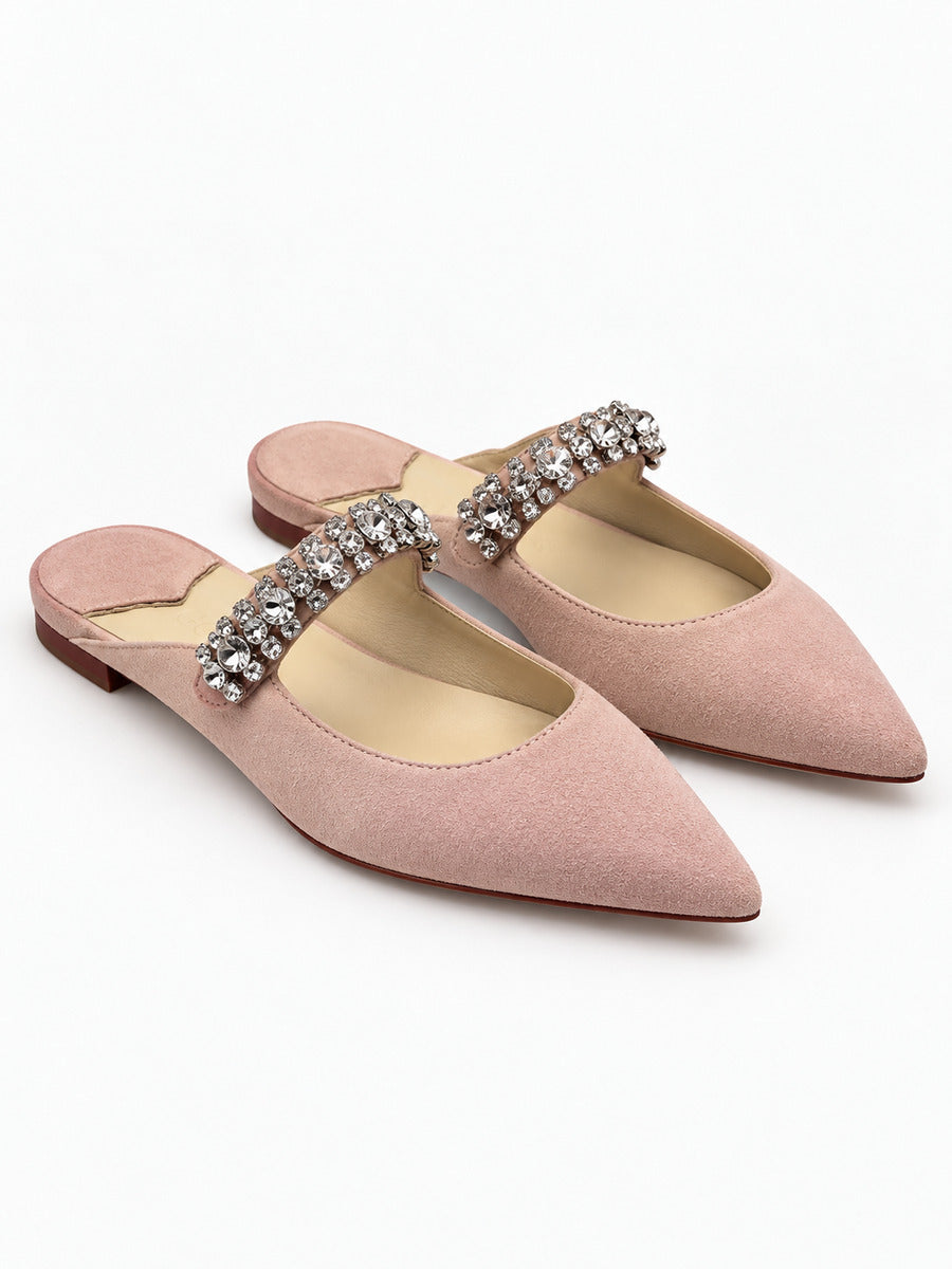 Giulia – Mule en cuir à cristaux femme – Rose — paire 3/4