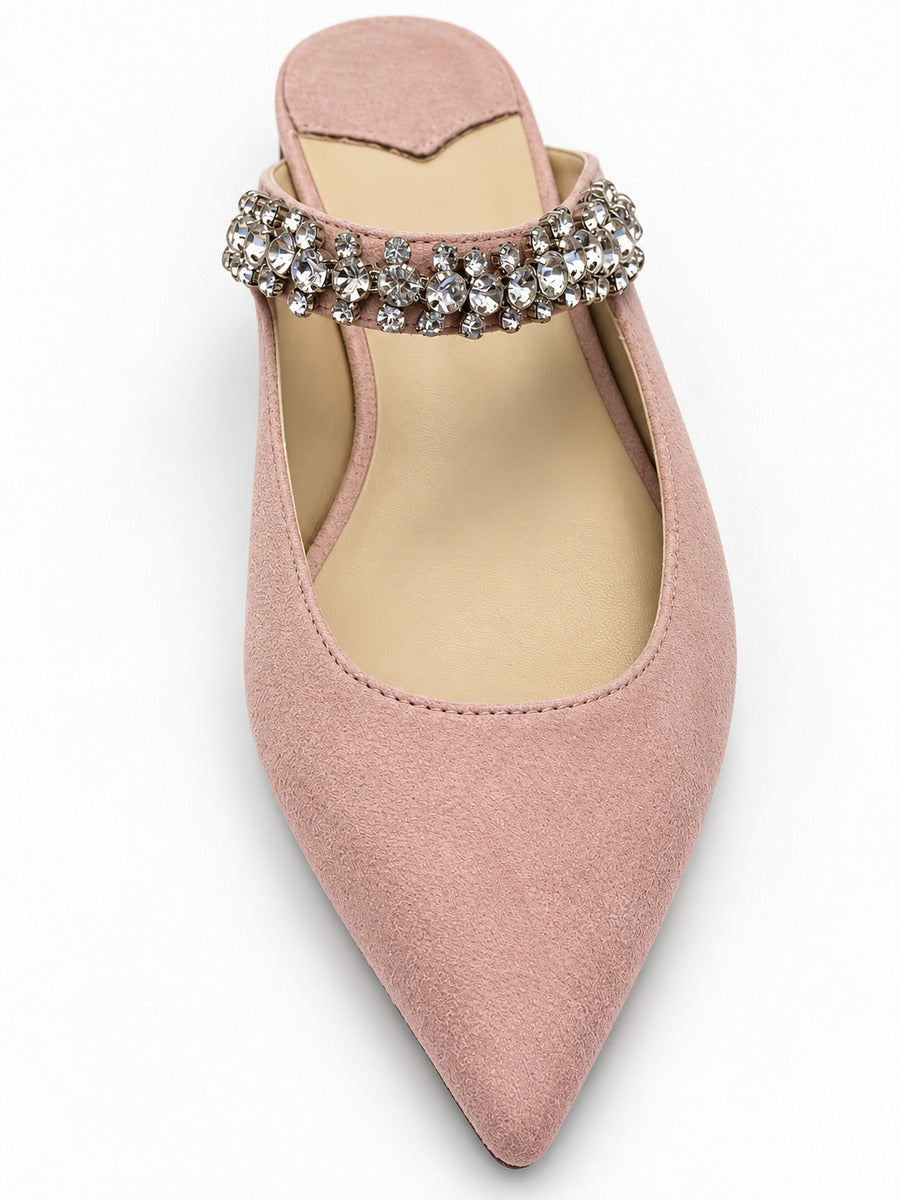 Giulia – Mule en cuir à cristaux femme – Rose — détail