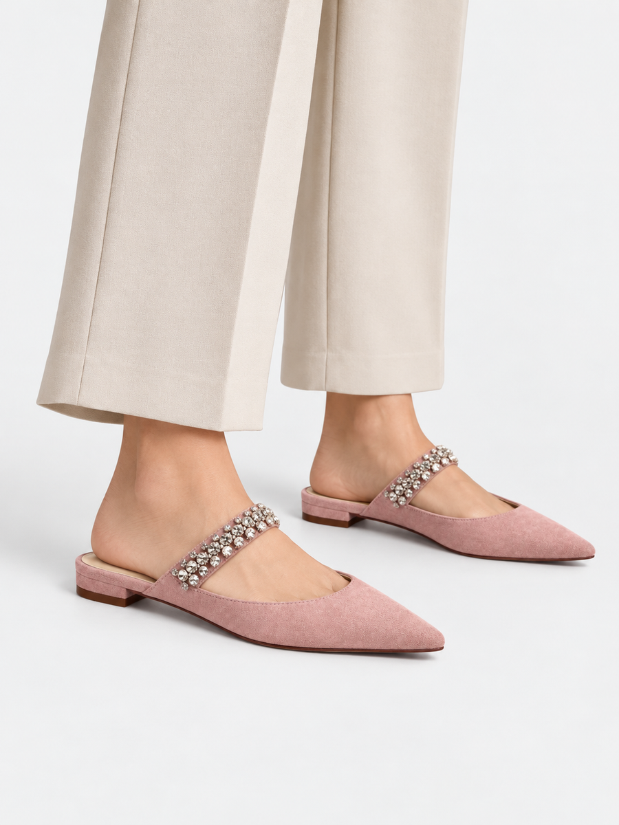 Giulia – Ballerine en cuir à cristaux femme – Rose — portée