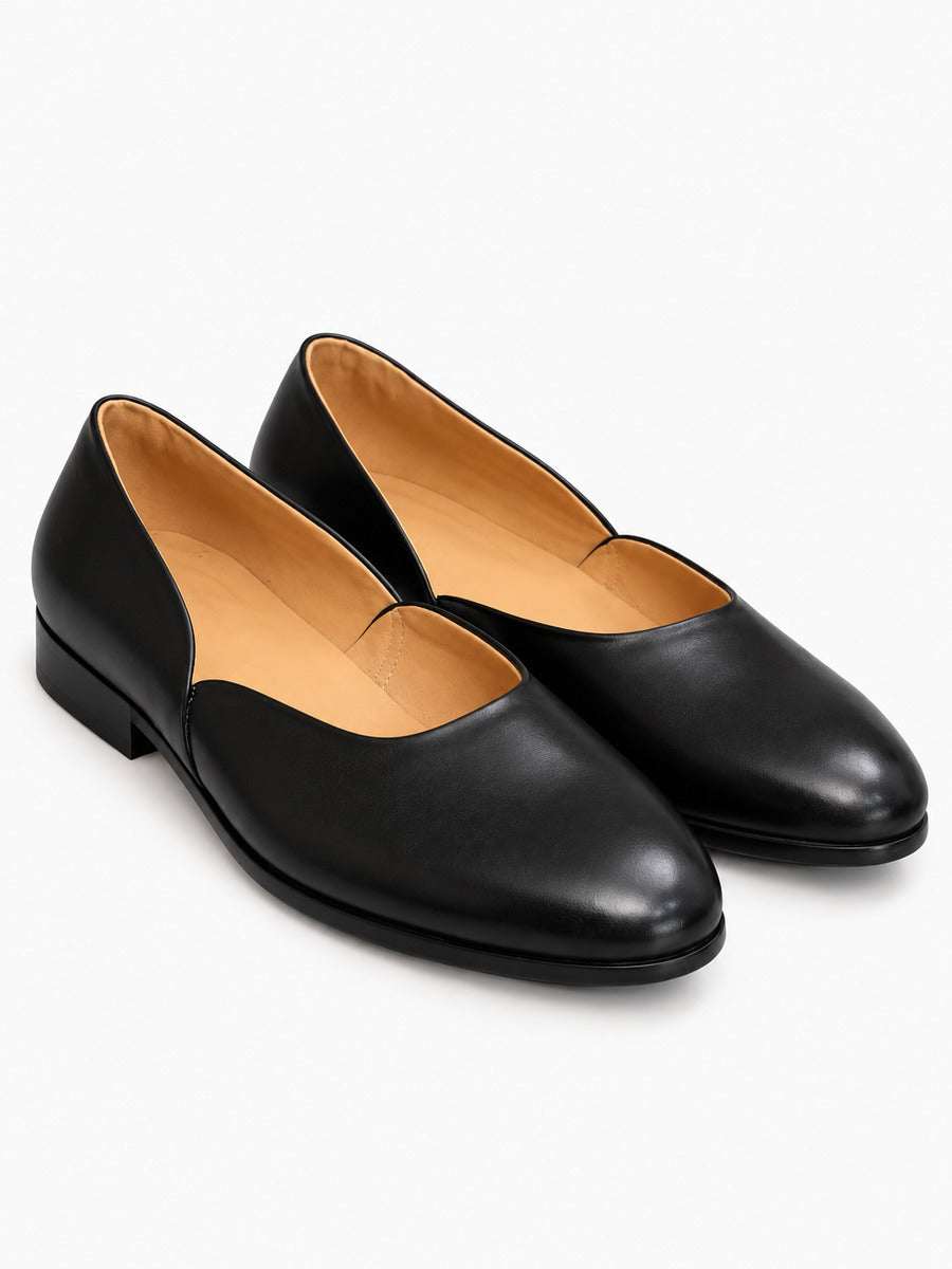 Gustave – Mocassin en cuir noir fait main homme — paire 3/4
