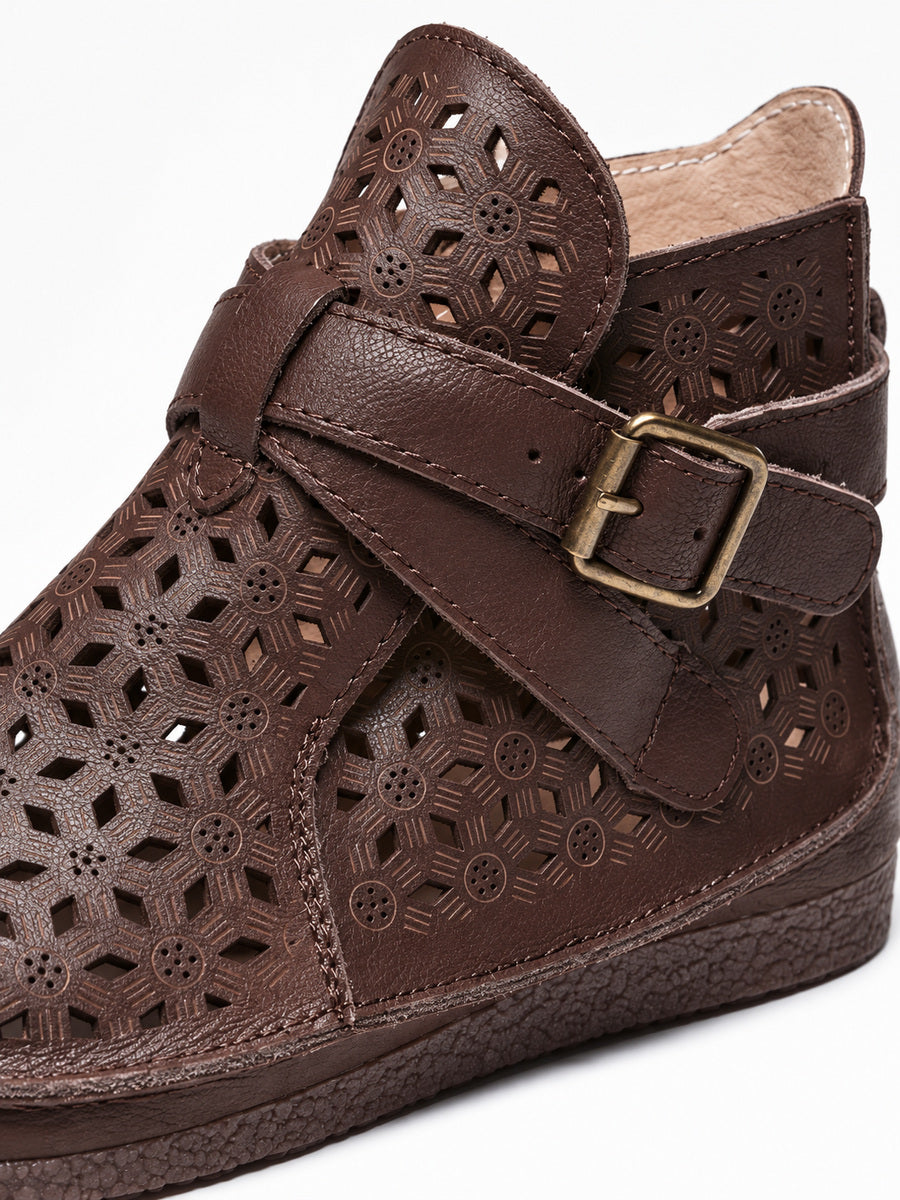 Hanaé – Sandale bottine ajourée femme – Marron — dessus