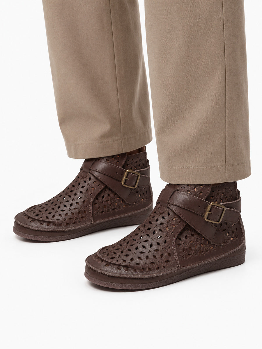 Hanaé – Sandale bottine ajourée femme – Marron — détail