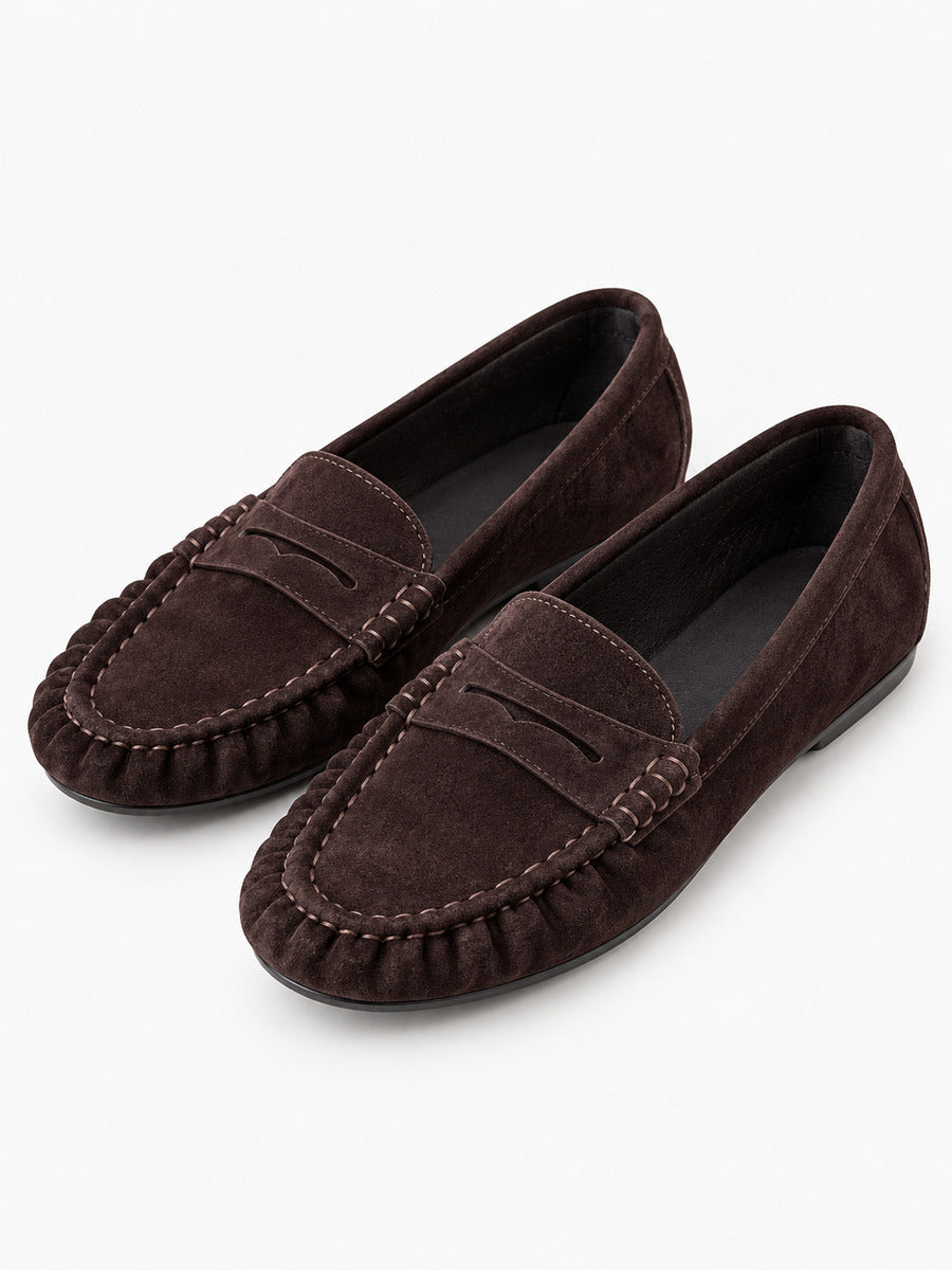 Héloïse – Mocassin cousu main marron foncé femme — paire 3/4