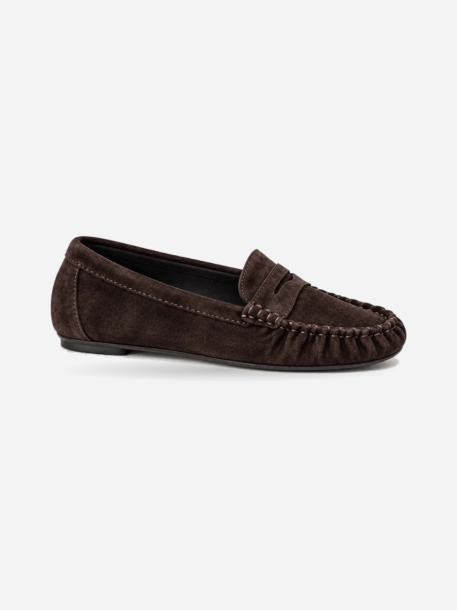 Héloïse – Mocassin cousu main marron foncé femme — profil droit
