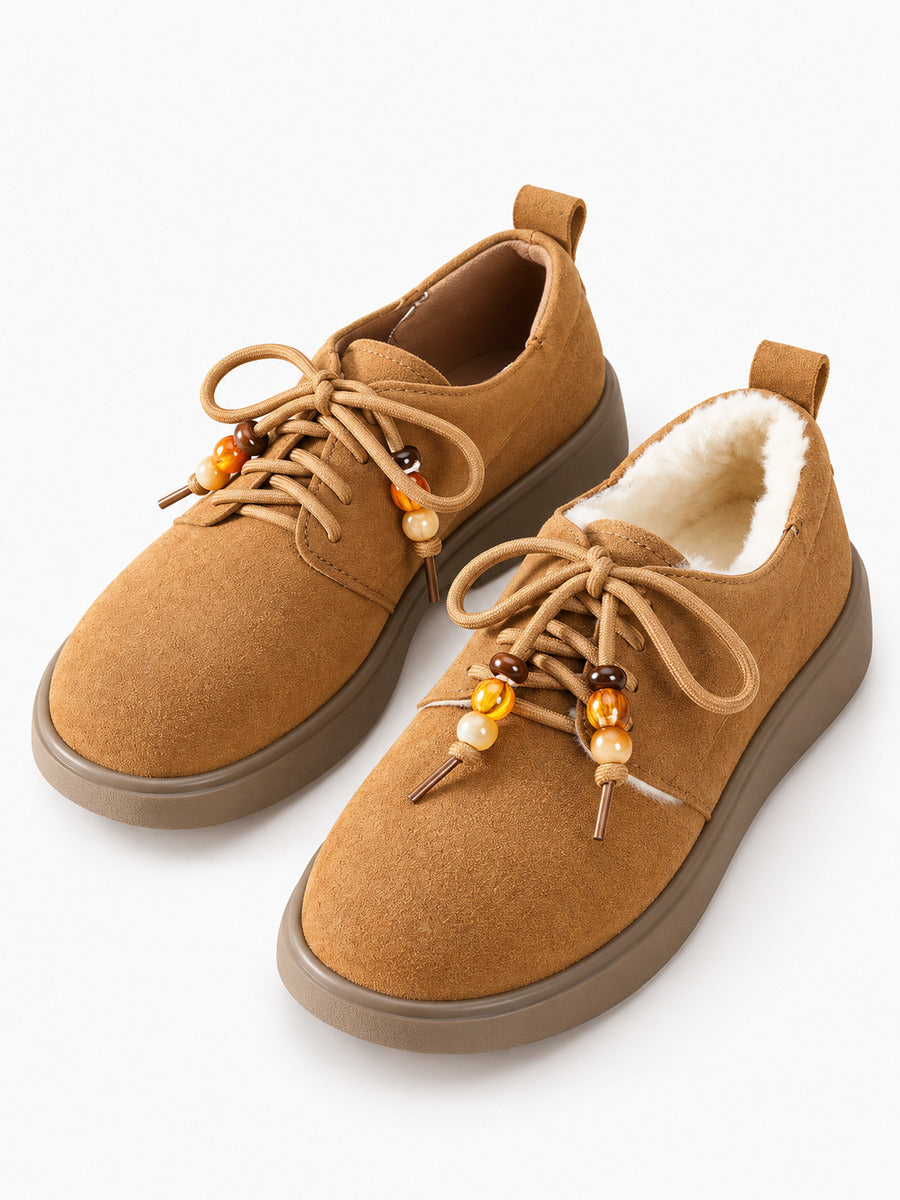 Herminie – Mocassin en daim marron à fourrure femme — paire 3/4