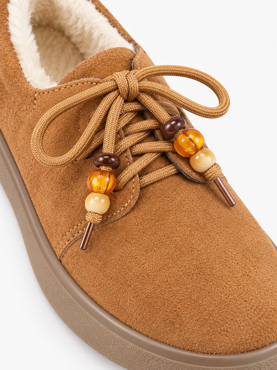 Herminie – Mocassin en daim marron à fourrure femme — détail