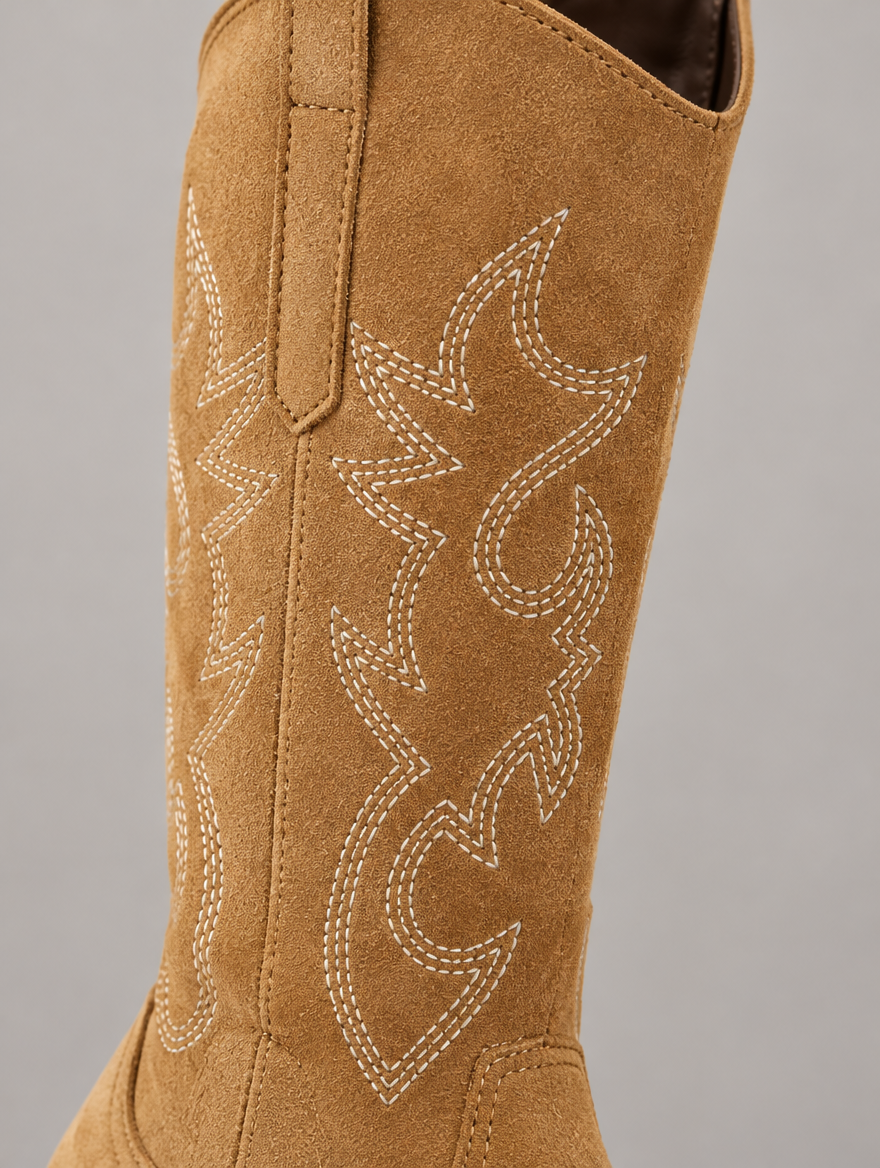 Mathilda – Botte cowboy brodée femme – Marron clair — détail