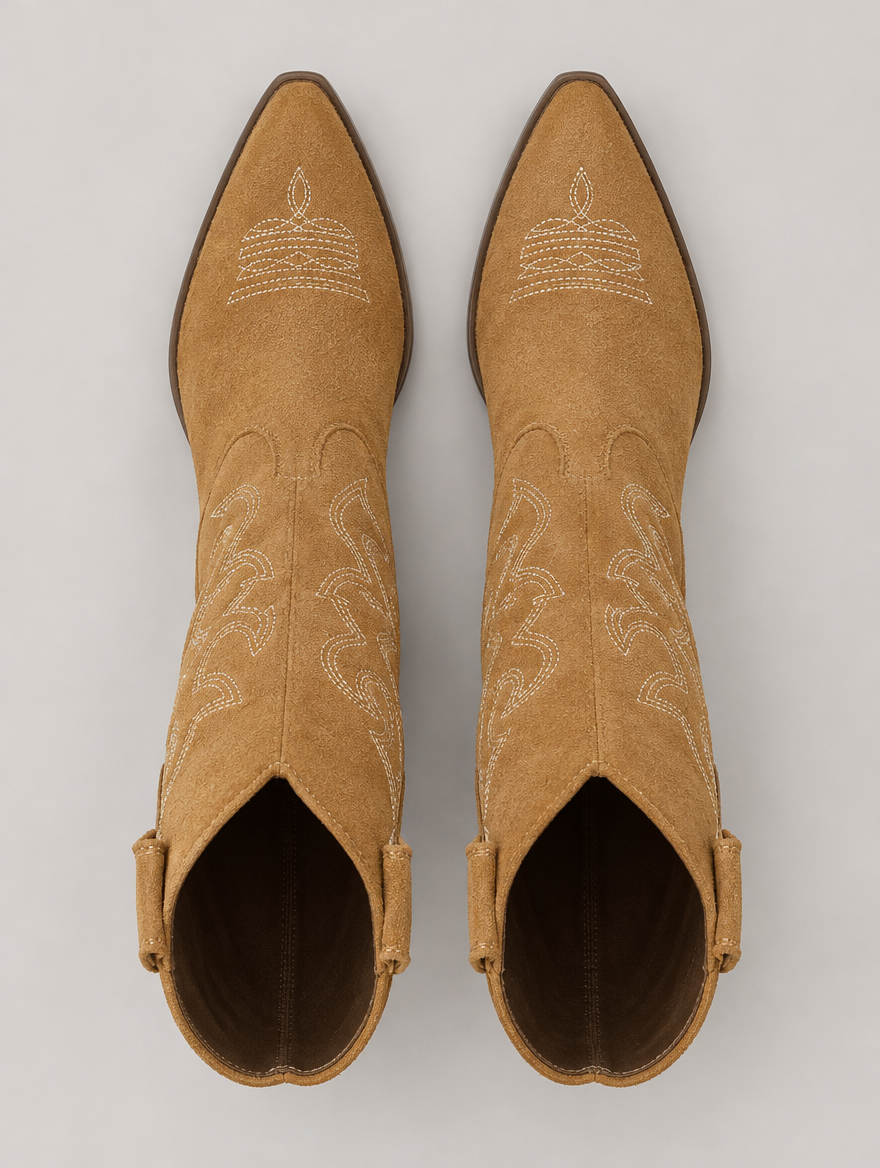 Mathilda – Botte cowboy brodée femme – Marron clair — vue du dessus