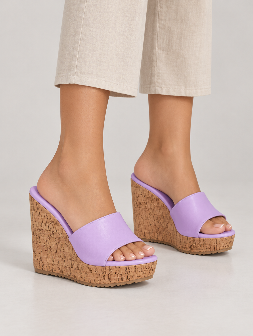 Nicolette – Mule compensée à talon haut femme – Violet — portée