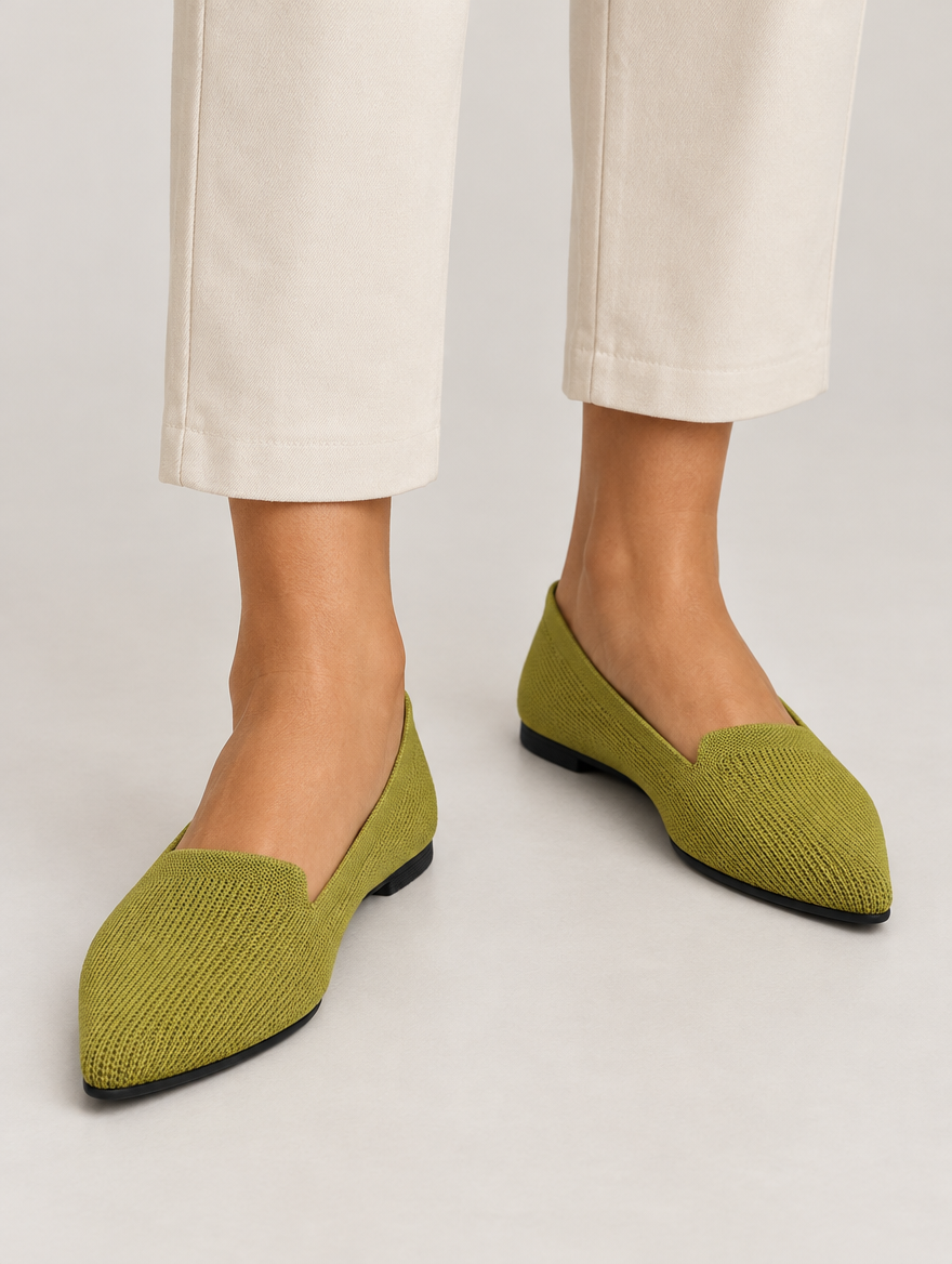 Pandora – Ballerine pointue en maille femme – Vert militaire — portée
