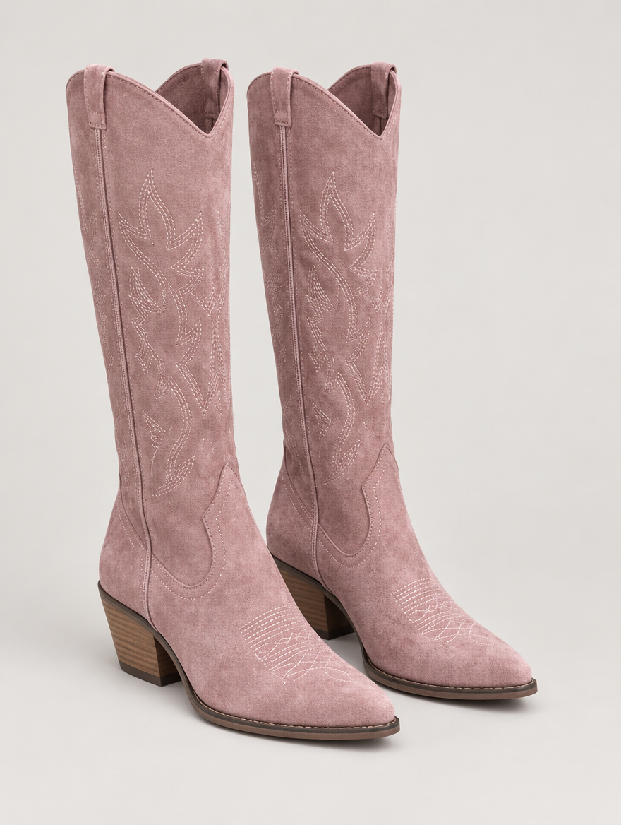 Mathilda – Botte cowboy brodée femme – Rose — vue trois quarts