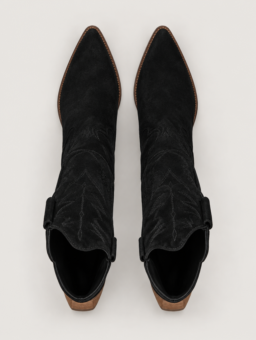 Mathilda – Botte cowboy brodée femme – Noir — vue du dessus