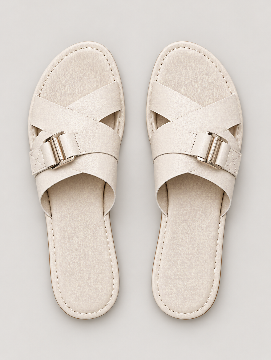 Nadège – Sandale plate à boucle femme – Beige — vue du dessus