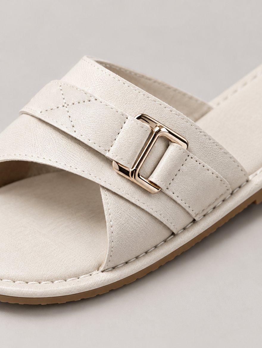 Nadège – Sandale plate à boucle femme – Beige — détail