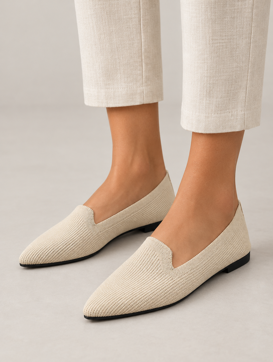 Pandora – Ballerine pointue en maille femme – Beige — portée