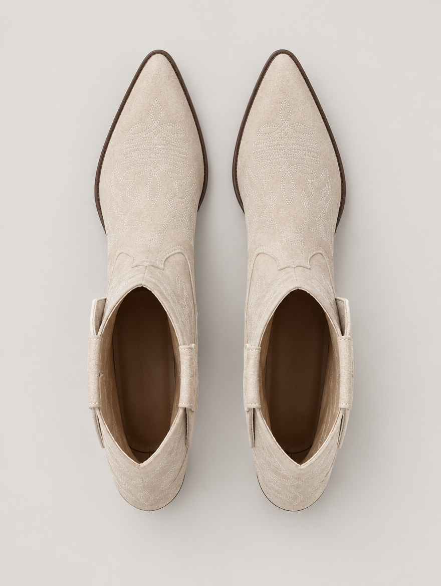 Mathilda – Botte cowboy brodée femme – Beige — vue du dessus