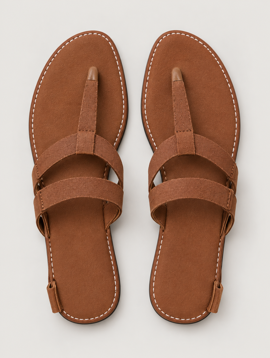 Nadine – Sandale tong plate femme – Marron — vue du dessus