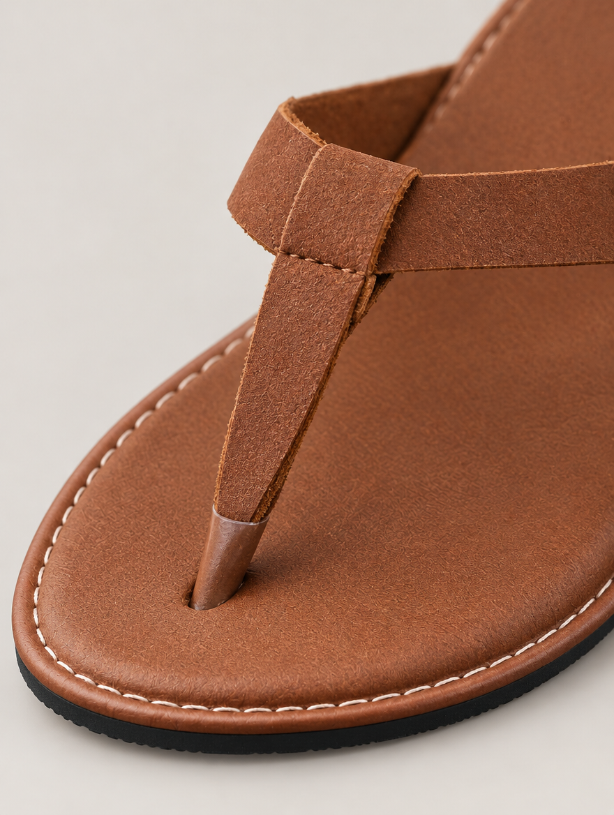 Nadine – Sandale tong plate femme – Marron — détail