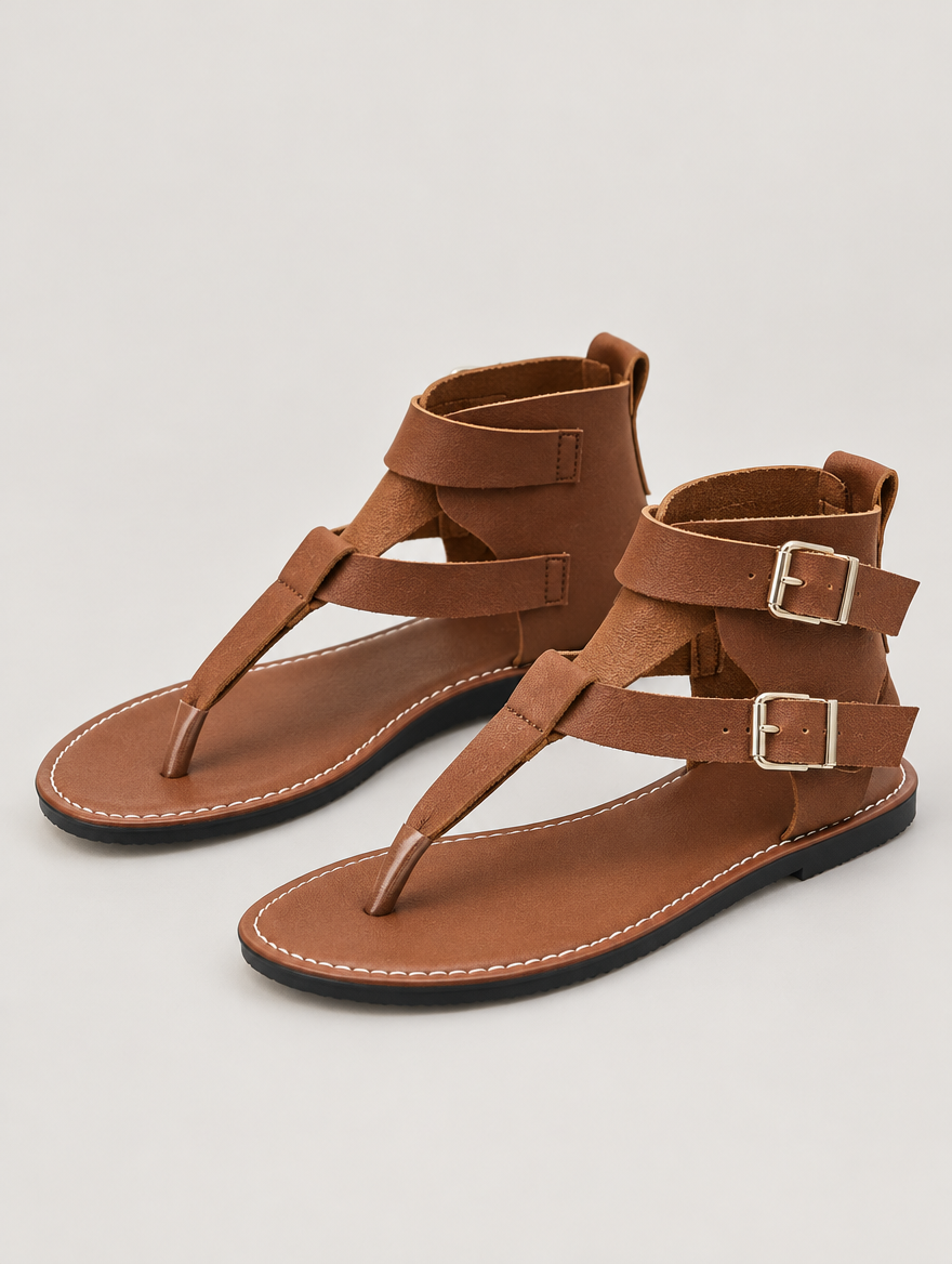 Nadine – Sandale tong plate femme – Marron — vue trois quarts
