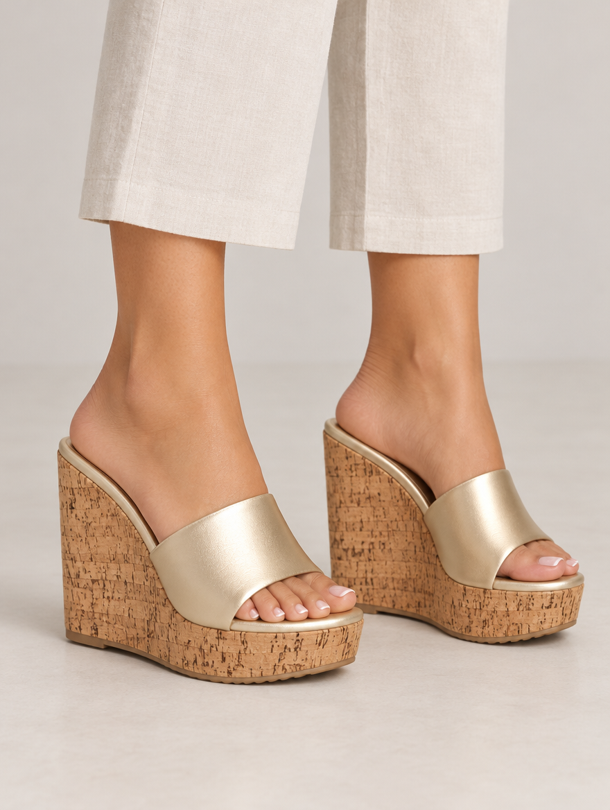 Nicolette – Mule compensée à talon haut femme – Doré — portée