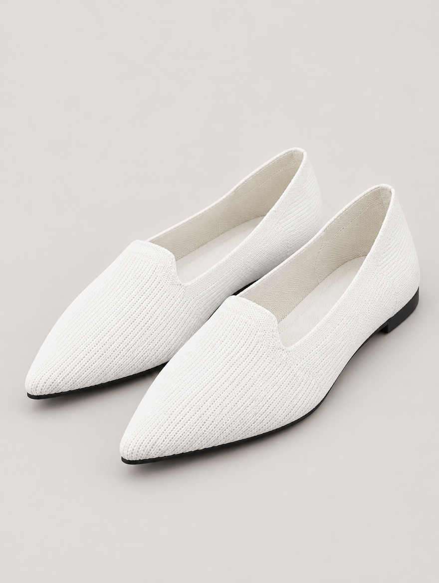 Pandora – Ballerine pointue en maille femme – Blanc — vue trois quarts