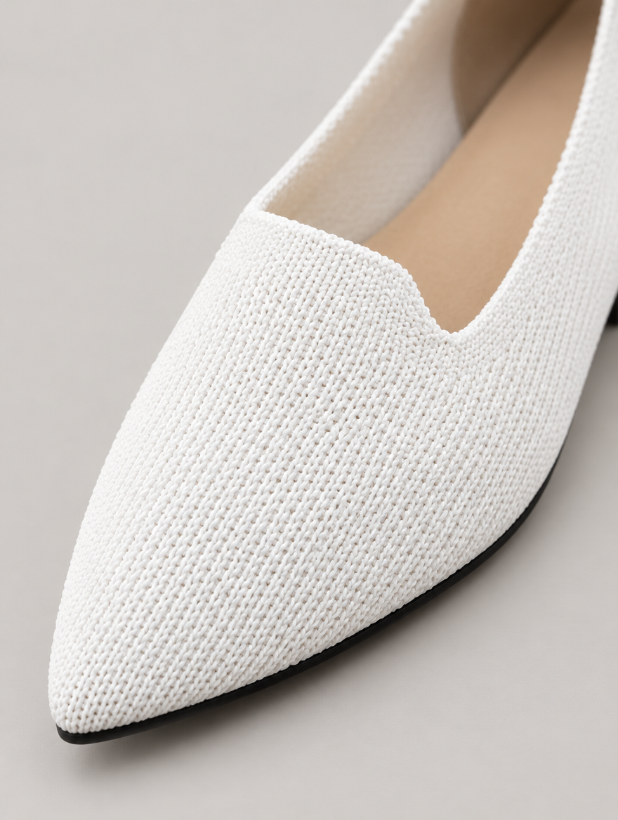 Pandora – Ballerine pointue en maille femme – Blanc — détail