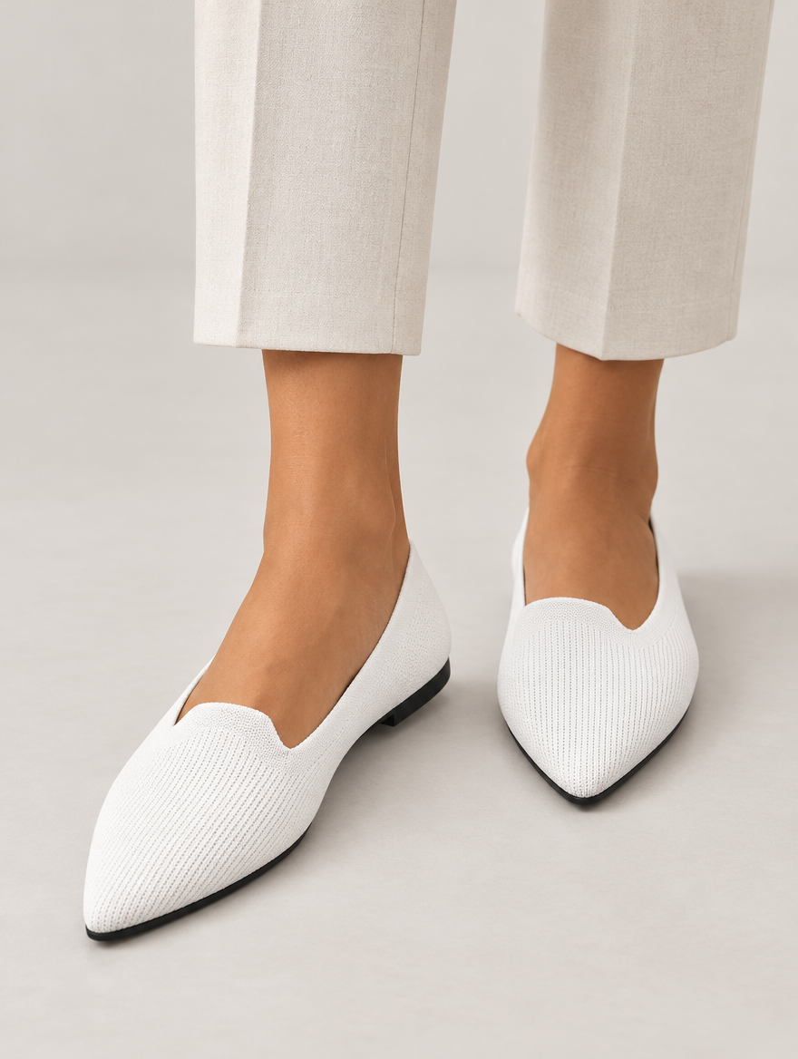 Pandora – Ballerine pointue en maille femme – Blanc — portée