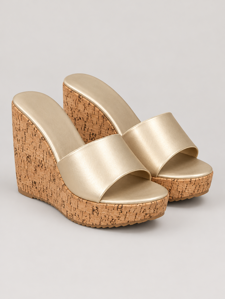 Nicolette – Mule compensée à talon haut femme – Doré — vue trois quarts