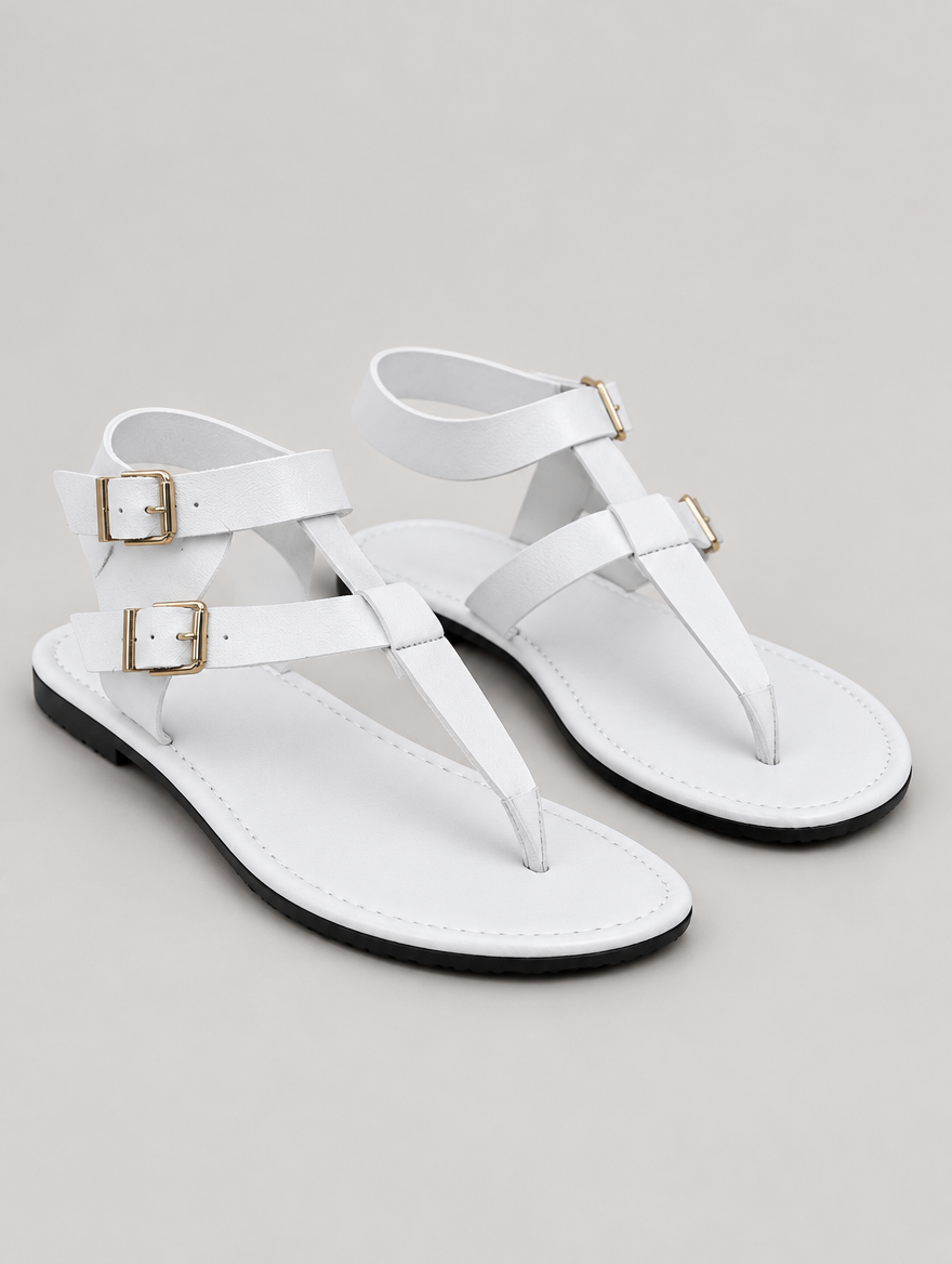 Nadine – Sandale tong plate femme – Blanc — vue trois quarts