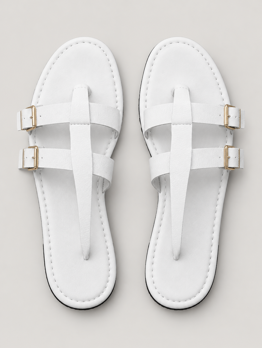 Nadine – Sandale tong plate femme – Blanc — vue du dessus