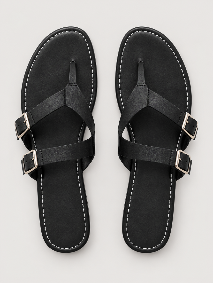 Nadine – Sandale tong plate femme – Noir — vue du dessus