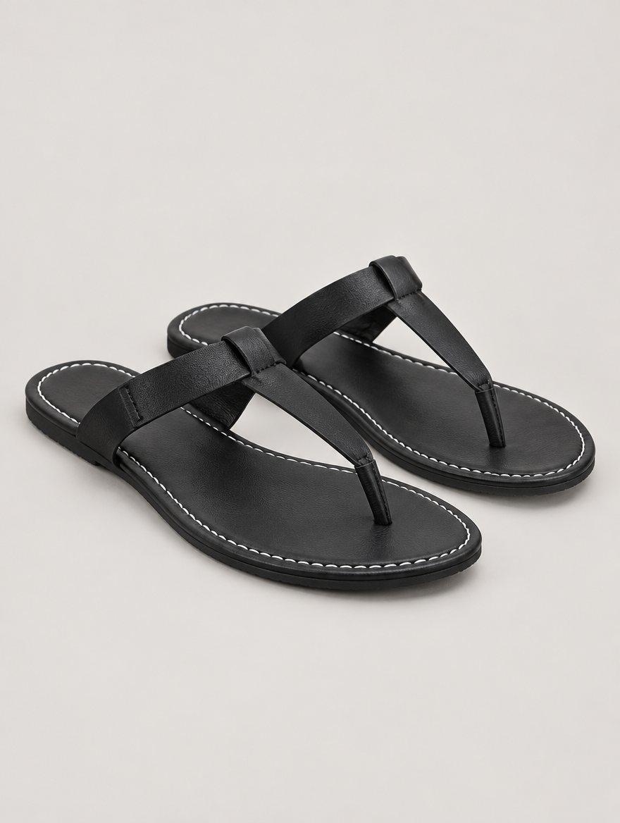 Nadine – Sandale tong plate femme – Noir — vue trois quarts