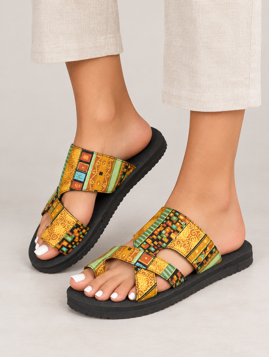 Noélie – Sandale plateforme ethnique femme – Jaune — portée
