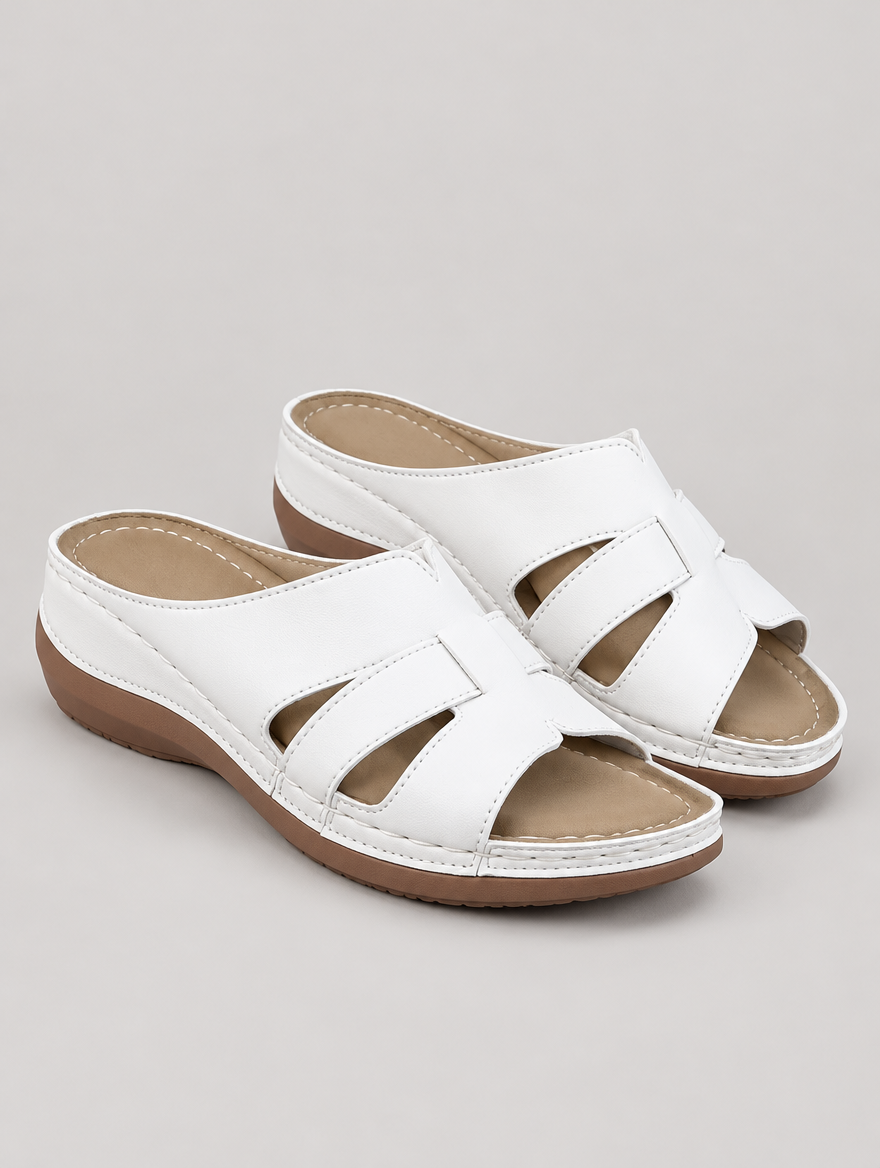 Mercedes – Sandale compensée rétro femme – Blanc — vue trois quarts