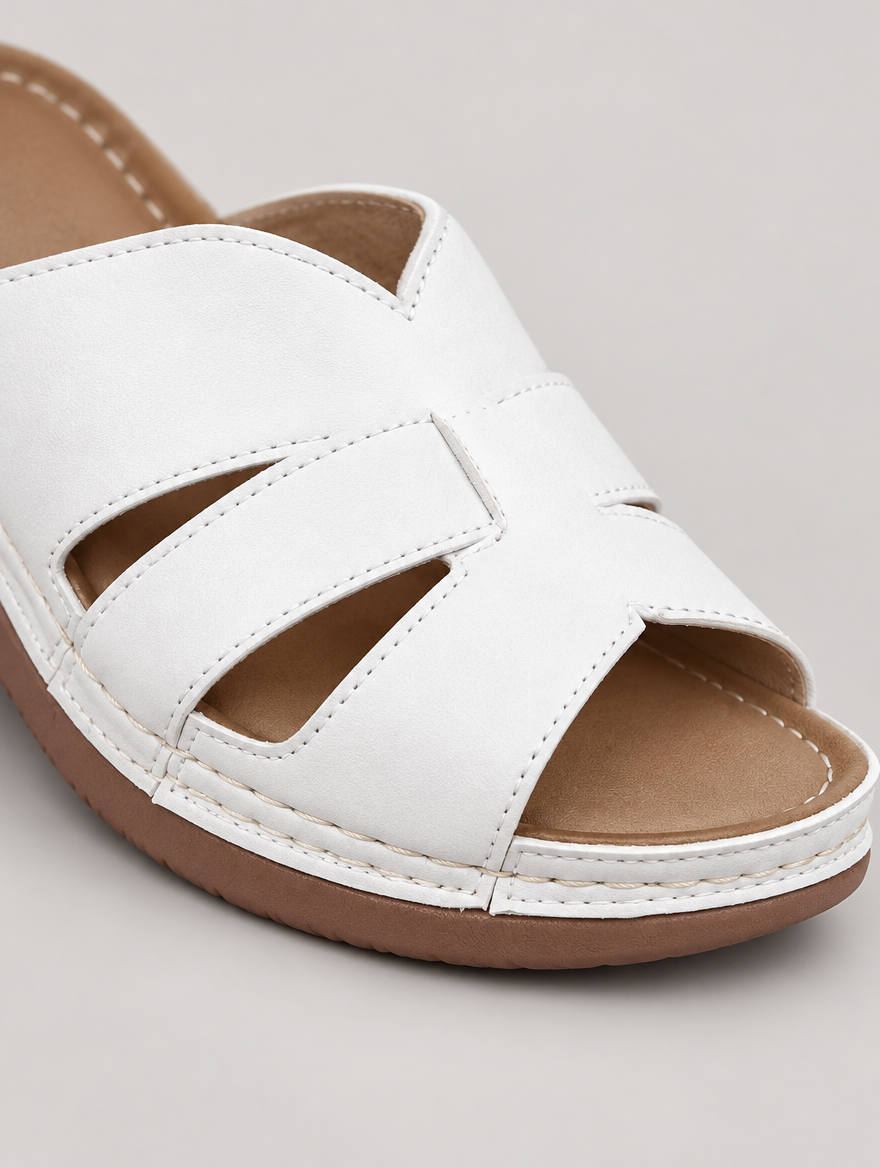 Mercedes – Sandale compensée rétro femme – Blanc — détail
