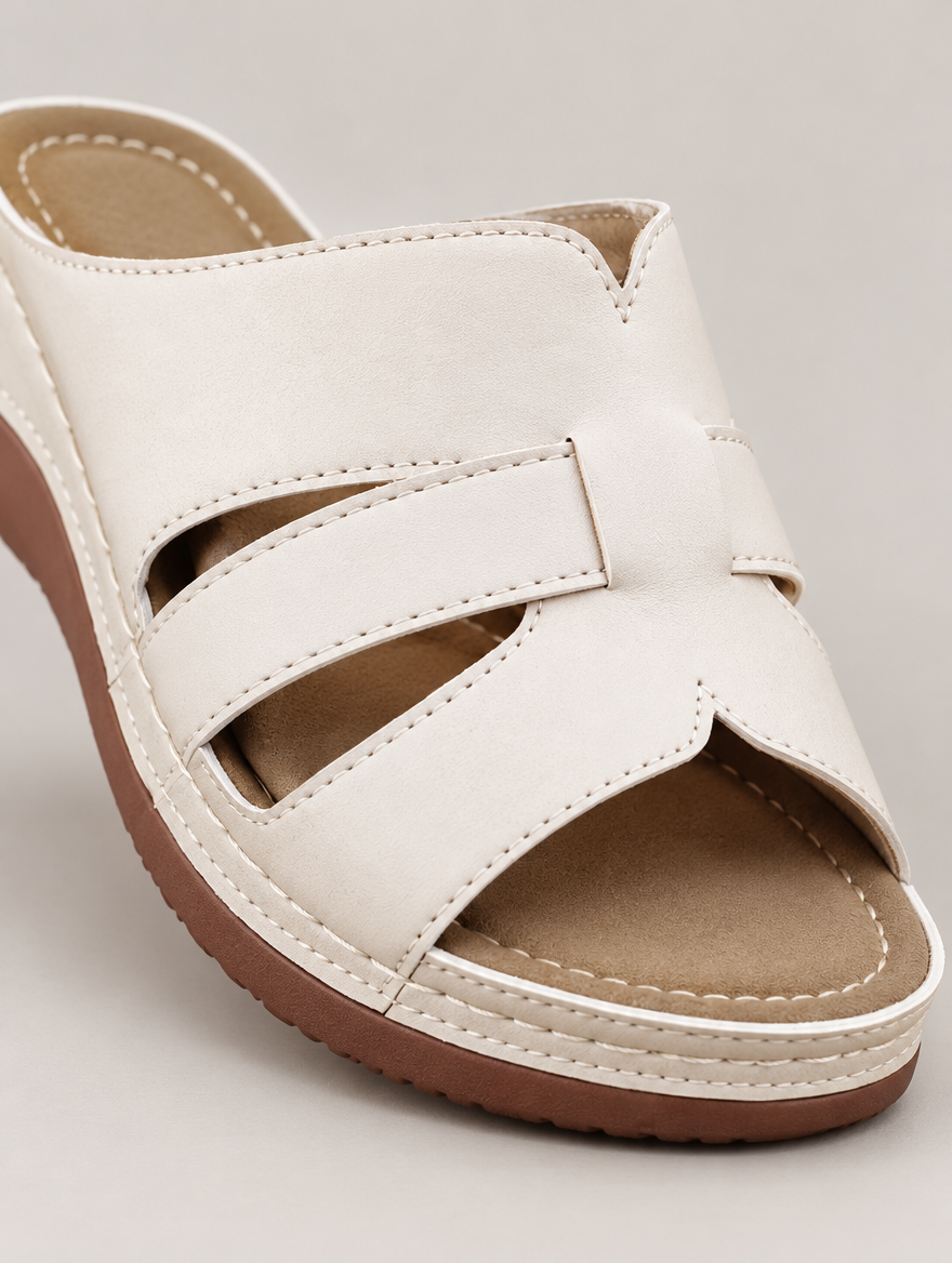 Mercedes – Sandale compensée rétro femme – Beige — détail