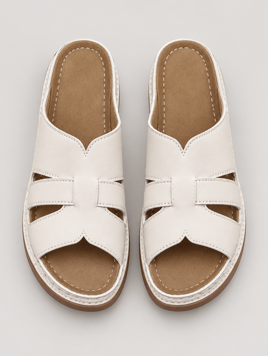 Mercedes – Sandale compensée rétro femme – Beige — vue du dessus