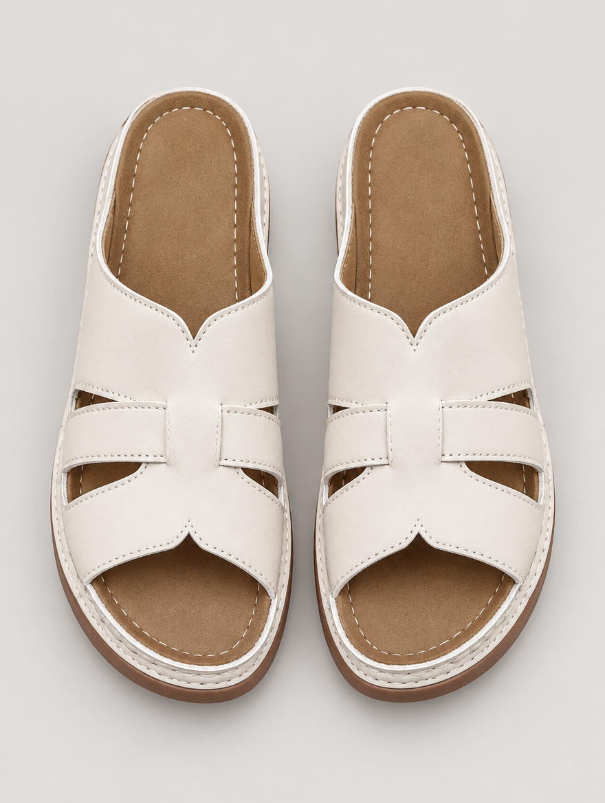 Mercedes – Sandale compensée rétro femme – Beige — vue du dessus